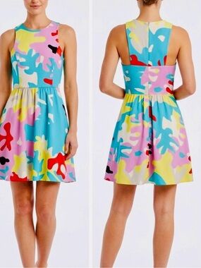 ANNIE GRIFFIN Abstract Colorful Multicolor Sleeveless Mini Dress